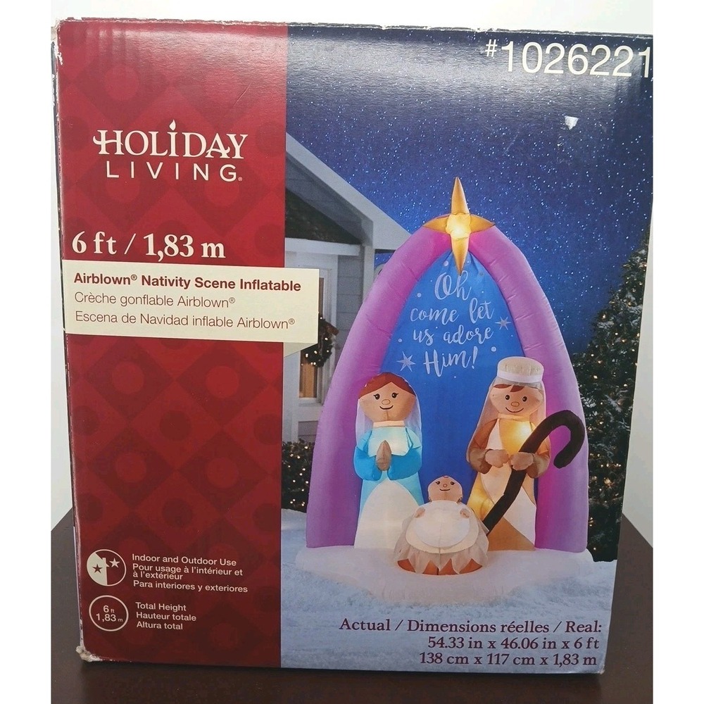 Gemmy 6 Ft Holiday Living Lighted Nativity Scene Christmas Mary Joseph Jesus EUC